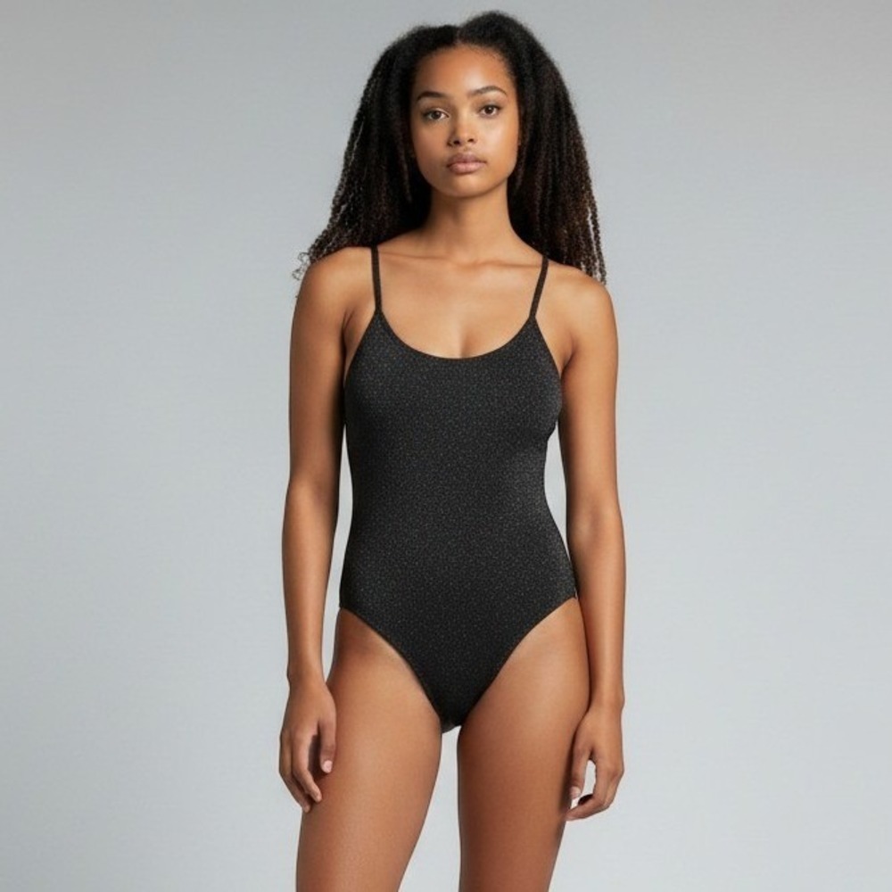 Salt & Cove Black Metallic Shimmer One Piece Swimsuit Scoop Back Small NWT Glam